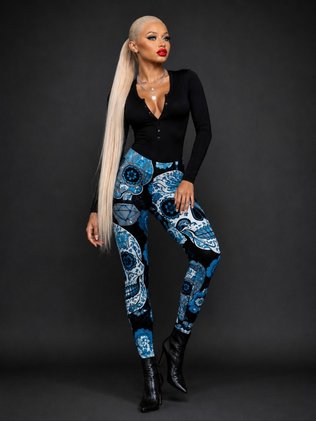 Skull Print Yoga Leggings - Blue!!!